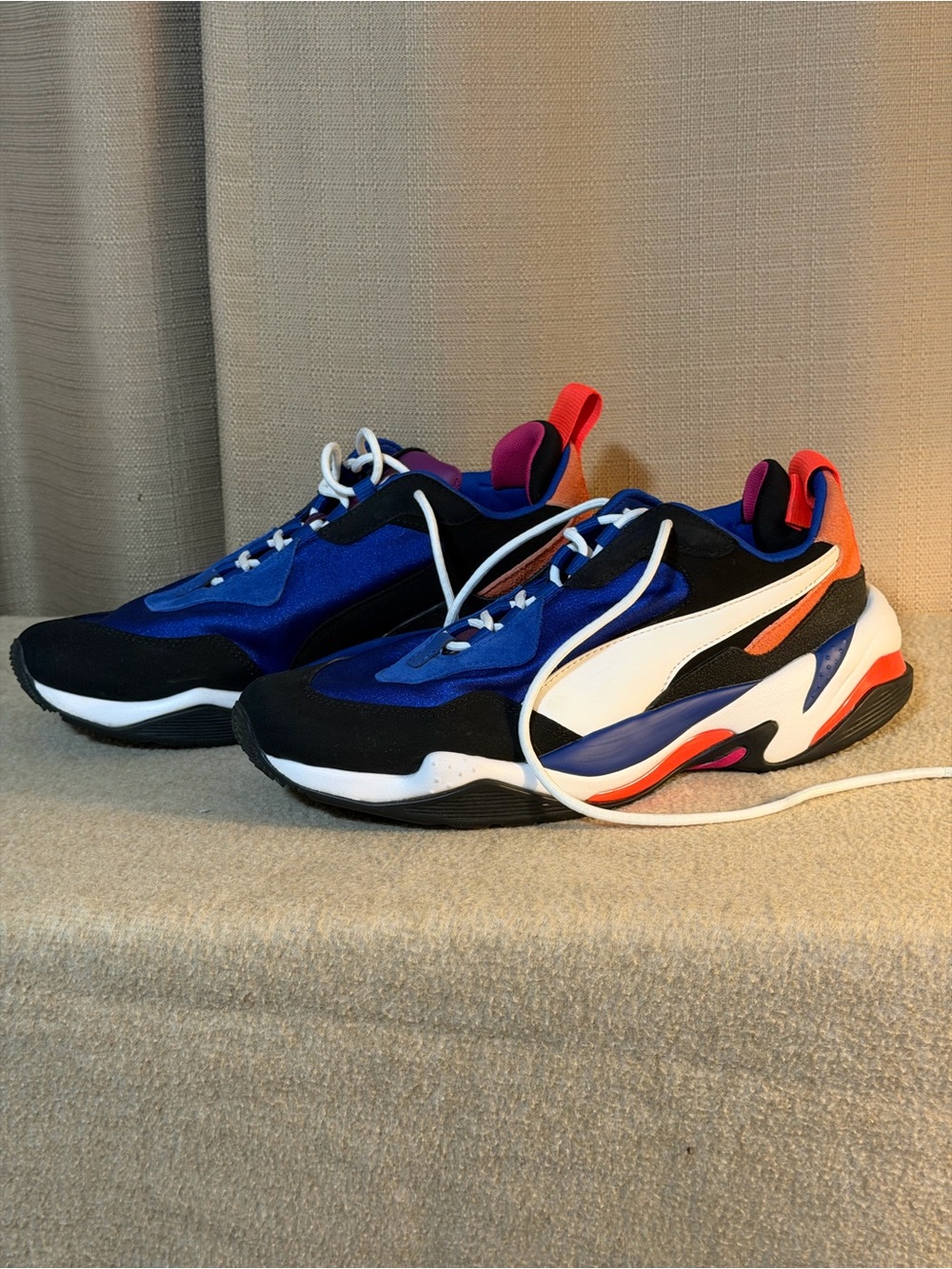 Puma Men's Blue Black White Sneakers with Orange and Pink Accents